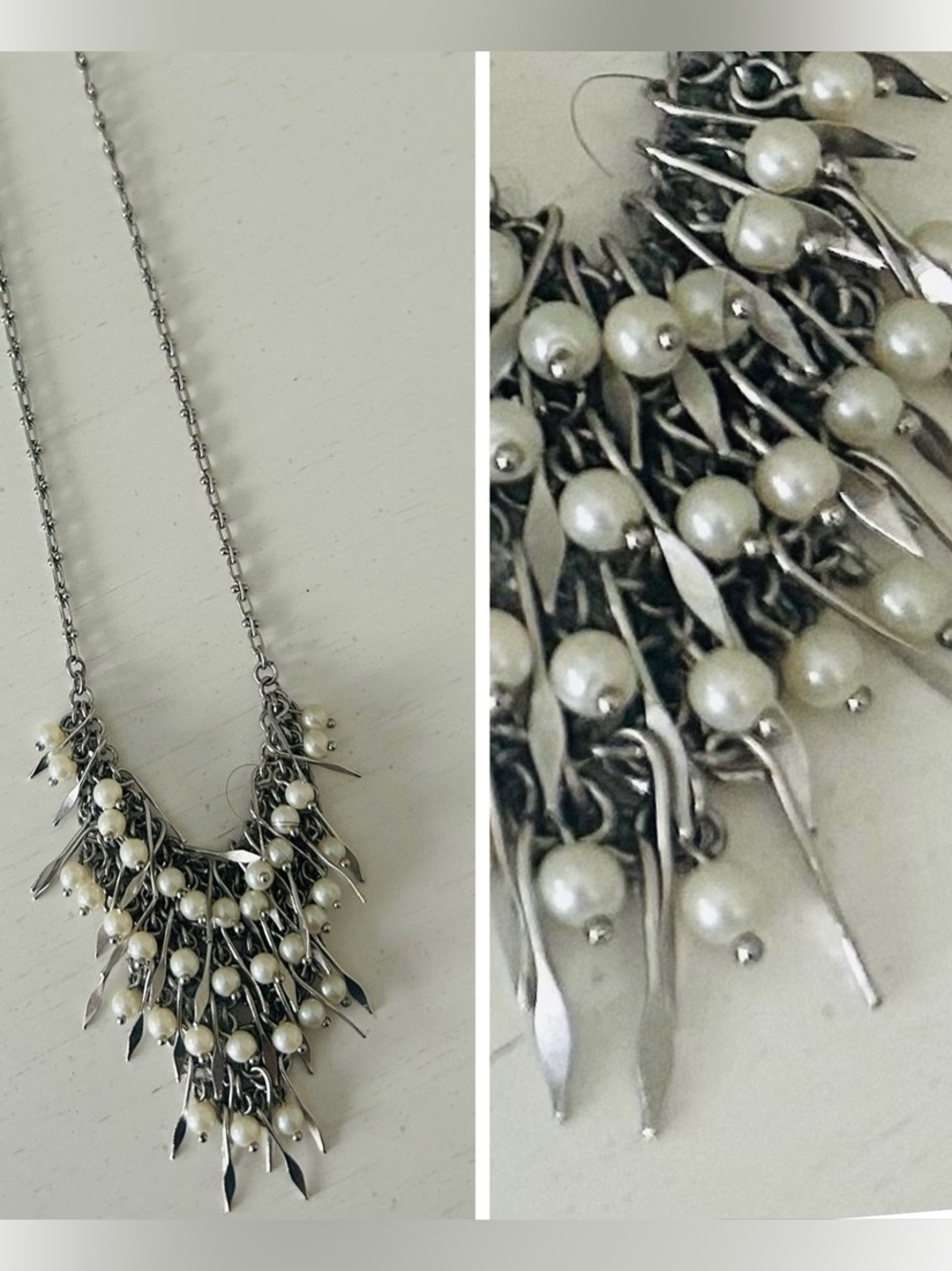 Silver-Tone Pearl Fringe Necklace - Women Jewelry